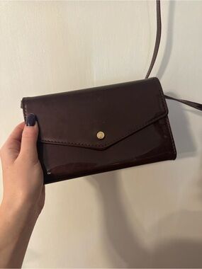 Women's Patent Envelope Crossbody Bag in Dark Brown